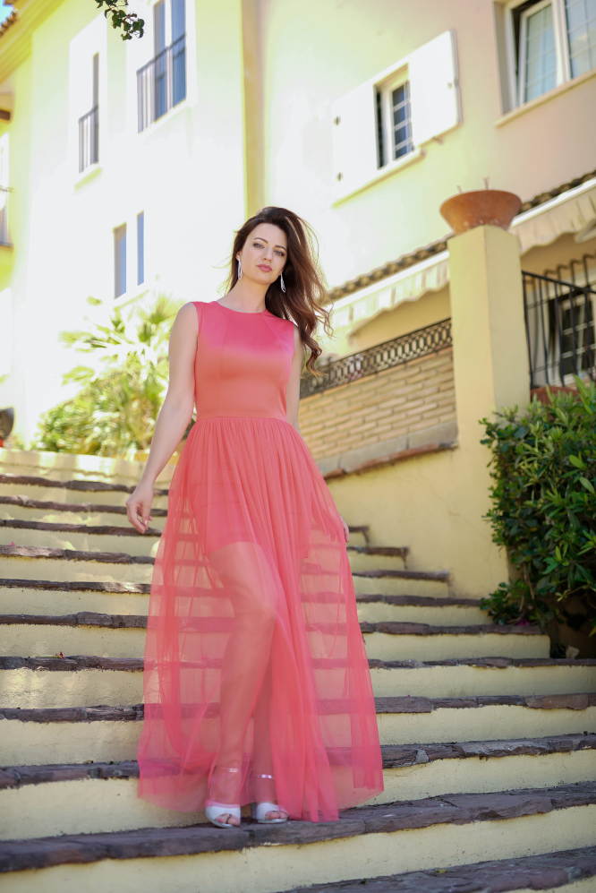 Vestido Asimetrico Vestidos Color Coral Manga Larga Vestidos De